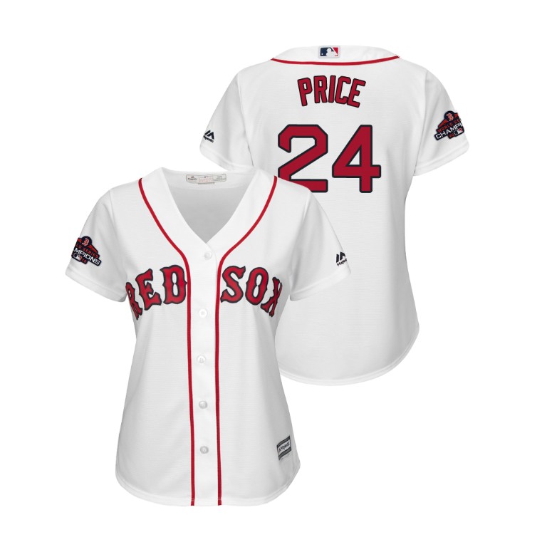 Women - Boston Red Sox White #24 David Price Team Logo Patch Jersey 2018 World Series Champions