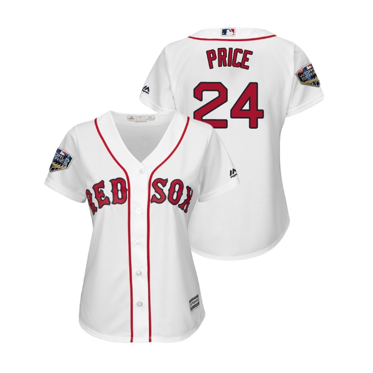 Women - Boston Red Sox White #24 David Price Cool Base Jersey 2018 World Series