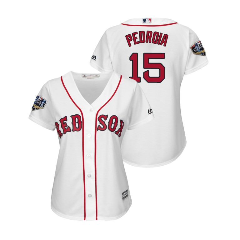 Women - Boston Red Sox White #15 Dustin Pedroia Cool Base Jersey 2018 World Series Women - Boston Red Sox White #15 Dustin Pedroia Cool Base Jersey 2018 World Series