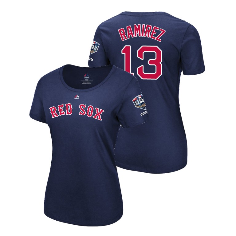 Women - Boston Red Sox Navy #13 Hanley Ramirez Sleeve Patch T-Shirt 2018 World Series Champions Women - Boston Red Sox Navy #13 Hanley Ramirez Sleeve Patch T-Shirt 2018 World Series Champions