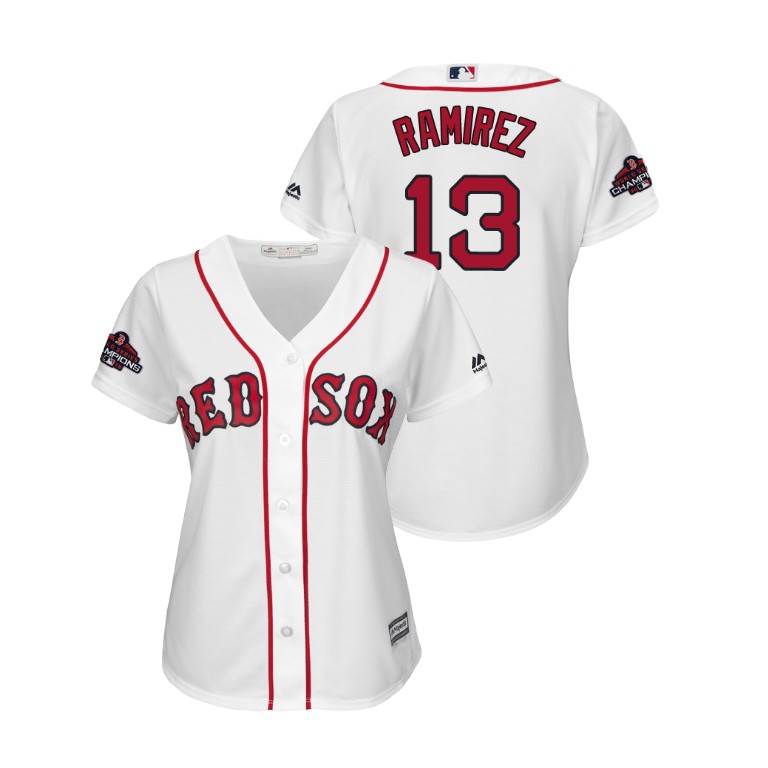 Women - Boston Red Sox White #13 Hanley Ramirez Team Logo Patch Jersey 2018 World Series Champions