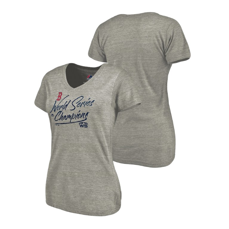 Women - Boston Red Sox Signal Heather Gray Majestic V-Neck T-Shirt 2018 World Series Champions Women - Boston Red Sox Signal Heather Gray Majestic V-Neck T-Shirt 2018 World Series Champions