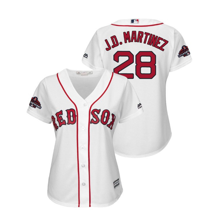 Women - Boston Red Sox White #28 J.D. Martinez Team Logo Patch Jersey 2018 World Series Champions Women - Boston Red Sox White #28 J.D. Martinez Team Logo Patch Jersey 2018 World Series Champions