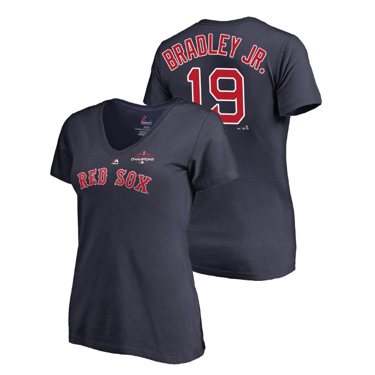 Women - Boston Red Sox Navy #19 Jackie Bradley Jr. Majestic V-Neck T-Shirt 2018 World Series Champions