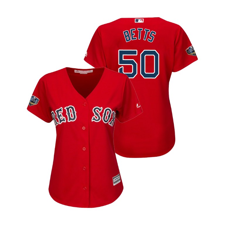 Women - Boston Red Sox Scarlet #50 Mookie Betts Cool Base Jersey 2018 World Series