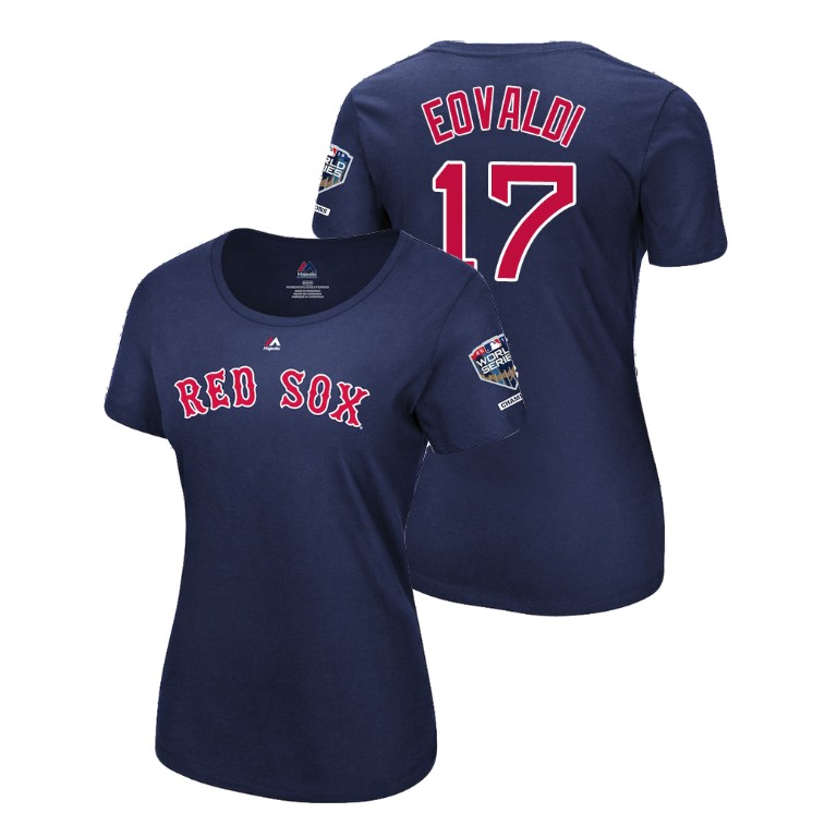 Women - Boston Red Sox Navy #17 Nathan Eovaldi Sleeve Patch T-Shirt 2018 World Series Champions Women - Boston Red Sox Navy #17 Nathan Eovaldi Sleeve Patch T-Shirt 2018 World Series Champions