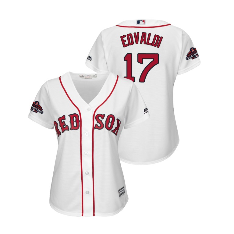 Women - Boston Red Sox White #17 Nathan Eovaldi Team Logo Patch Jersey 2018 World Series Champions