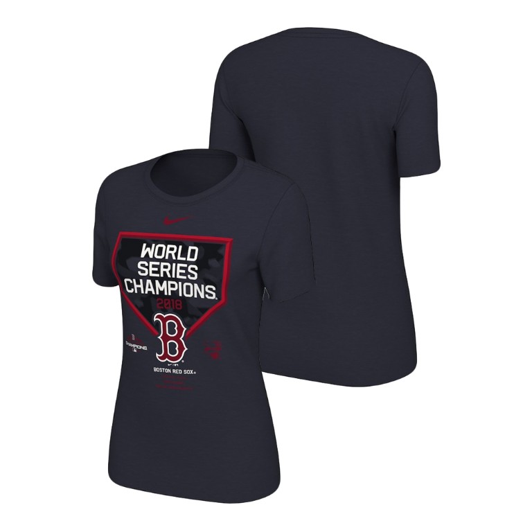 Women - Boston Red Sox Celebration Cotton Navy Nike T-Shirt 2018 World Series Champions
