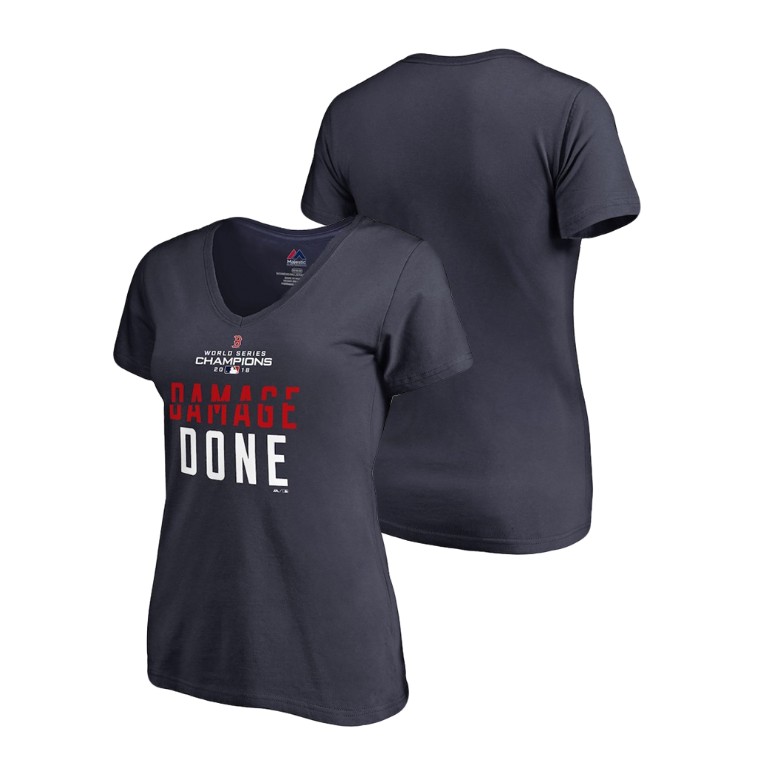 Women - Boston Red Sox Damage Done Navy Majestic T-Shirt 2018 World Series Champions