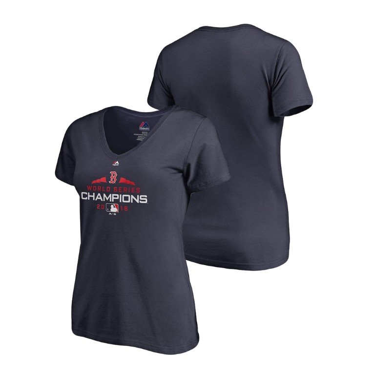 Women - Boston Red Sox Executive Logo Navy Majestic V-Neck T-Shirt 2018 World Series Champions