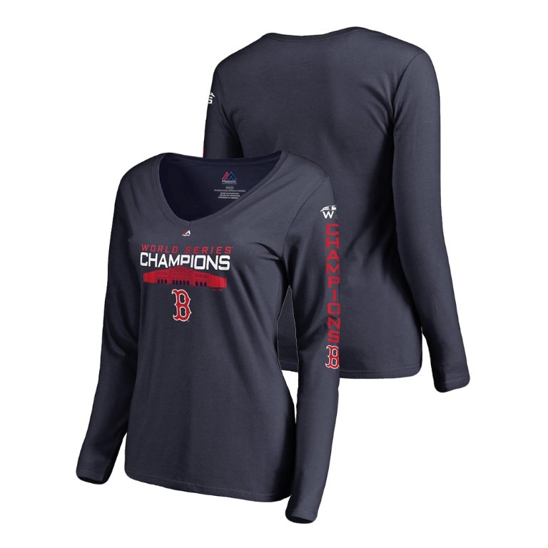 Women - Boston Red Sox Local Hero Long Sleeve Navy Majestic V-Neck T-Shirt 2018 World Series Champions Women - Boston Red Sox Local Hero Long Sleeve Navy Majestic V-Neck T-Shirt 2018 World Series Champions