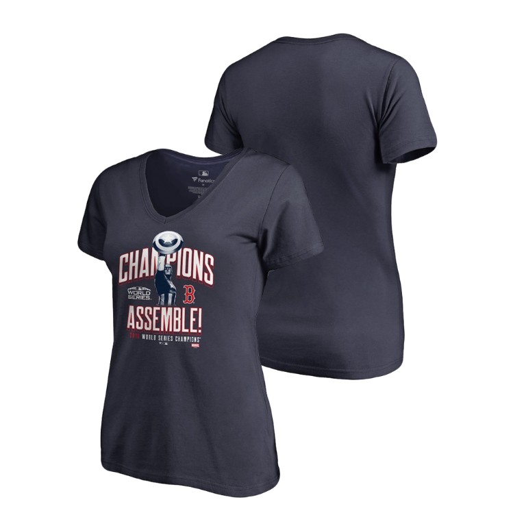 Women - Boston Red Sox Marvel Heroes Navy V-Neck T-Shirt 2018 World Series Champions Women - Boston Red Sox Marvel Heroes Navy V-Neck T-Shirt 2018 World Series Champions