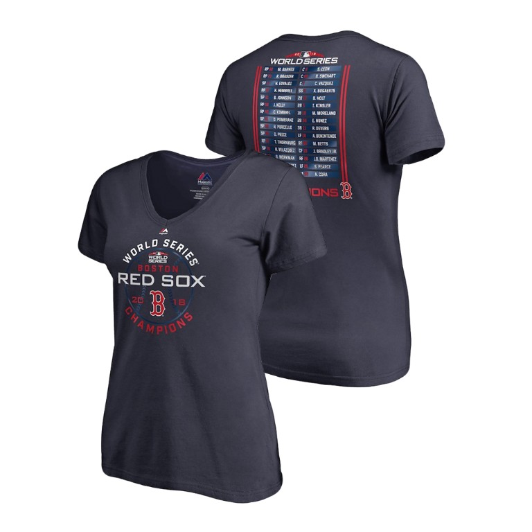 Women - Boston Red Sox Sinker Roster Navy Majestic V-Neck T-Shirt 2018 World Series Champions