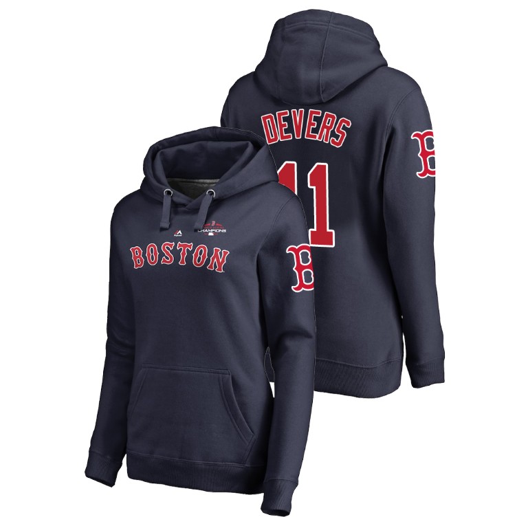 Women - Boston Red Sox #11 Navy Rafael Devers Pullover Majestic Hoodie 2018 World Series Champions