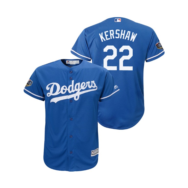 Youth Los Angeles Dodgers Royal #22 Clayton Kershaw Cool Base Jersey 2018 World Series