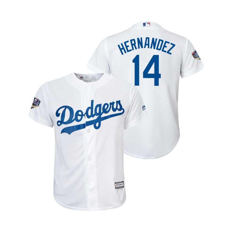 Youth Los Angeles Dodgers White #14 Enrique Hernandez Cool Base Jersey 2018 World Series