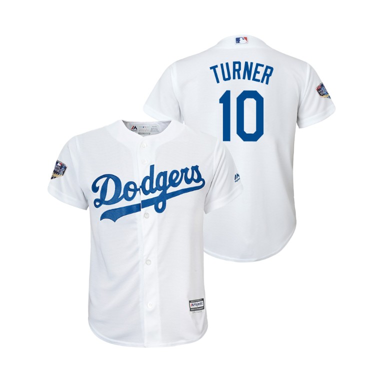 Youth Los Angeles Dodgers White #10 Justin Turner Cool Base Jersey 2018 World Series Youth Los Angeles Dodgers White #10 Justin Turner Cool Base Jersey 2018 World Series