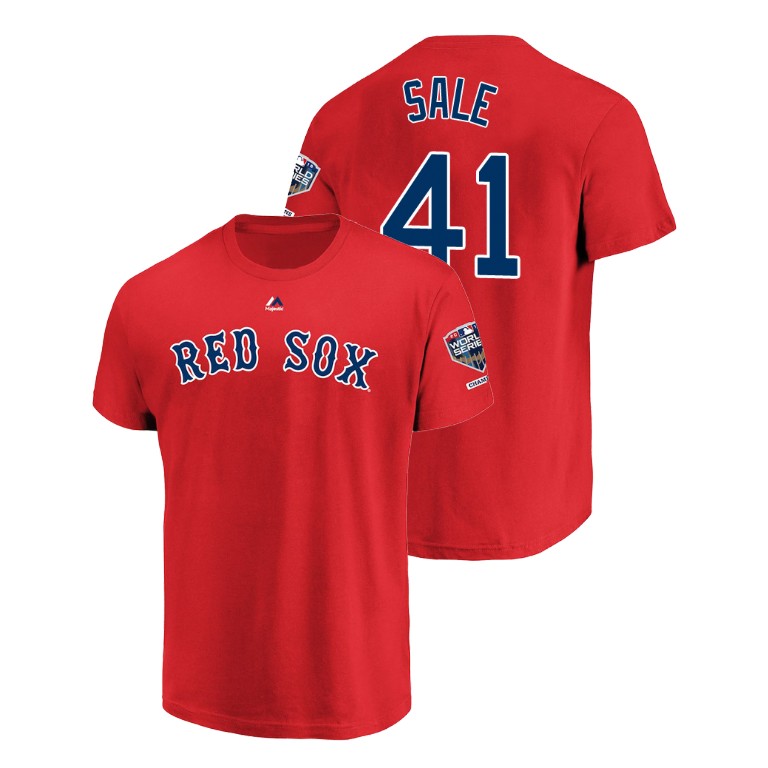 Youth Boston Red Sox Red #41 Chris Sale Sleeve Patch T-Shirt 2018 World Series Champions Youth Boston Red Sox Red #41 Chris Sale Sleeve Patch T-Shirt 2018 World Series Champions