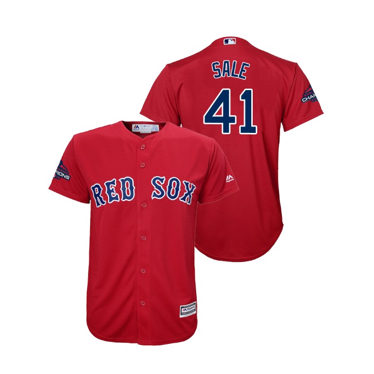 Youth Boston Red Sox Scarlet #41 Chris Sale Team Logo Patch Jersey 2018 World Series Champions