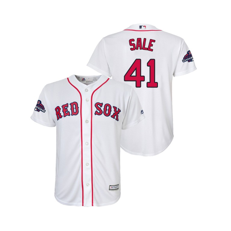 Youth Boston Red Sox White #41 Chris Sale Team Logo Patch Jersey 2018 World Series Champions