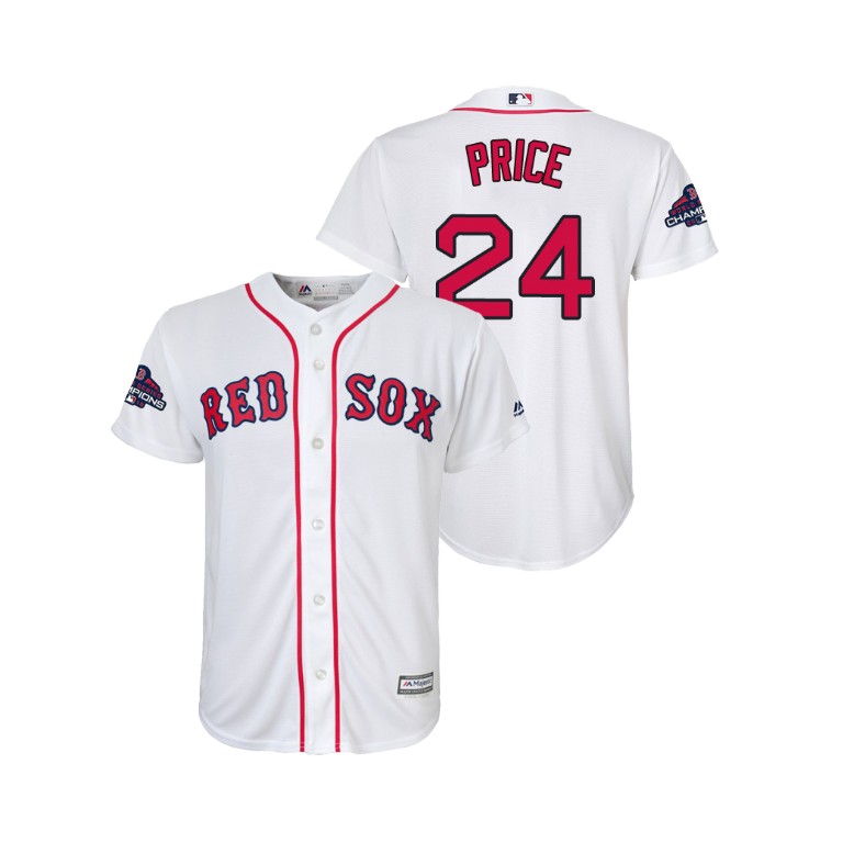 Youth Boston Red Sox White #24 David Price Team Logo Patch Jersey 2018 World Series Champions