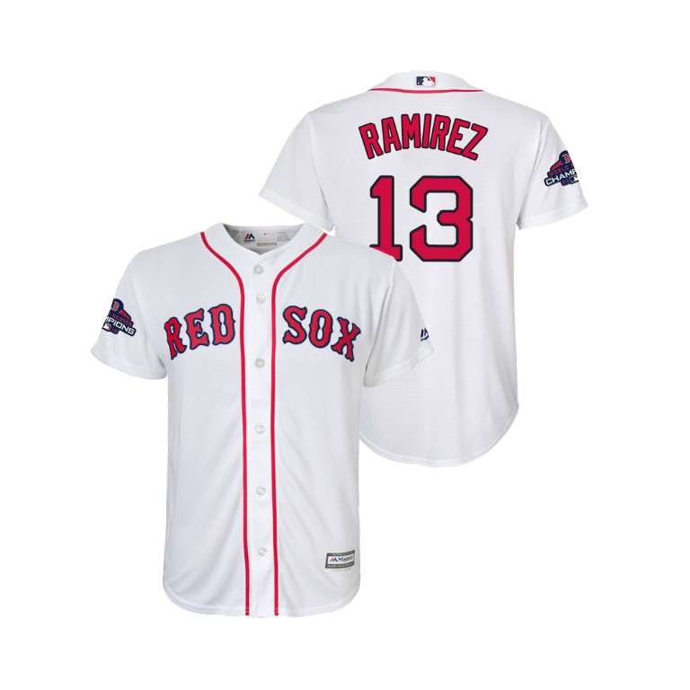 Youth Boston Red Sox White #13 Hanley Ramirez Team Logo Patch Jersey 2018 World Series Champions