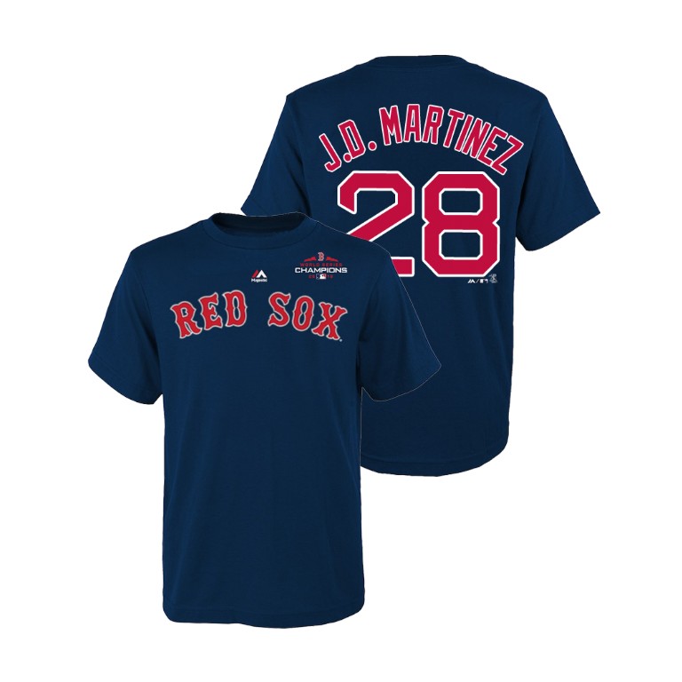 Youth Boston Red Sox Navy #28 J.D. Martinez Majestic T-Shirt 2018 World Series Champions