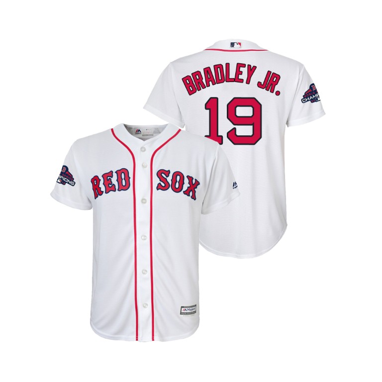 Youth Boston Red Sox White #19 Jackie Bradley Jr. Team Logo Patch Jersey 2018 World Series Champions