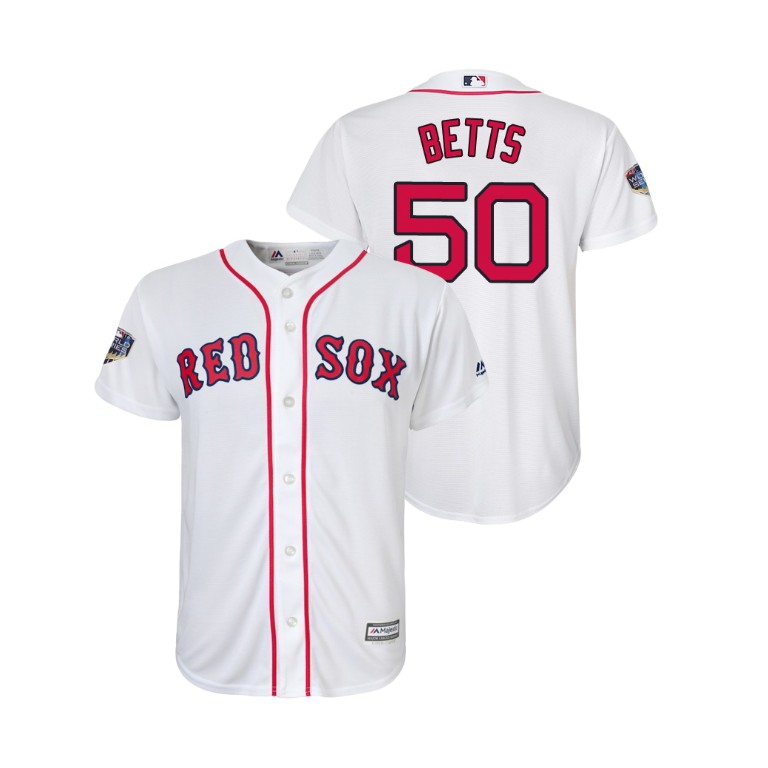 Youth Boston Red Sox White #50 Mookie Betts Cool Base Jersey 2018 World Series