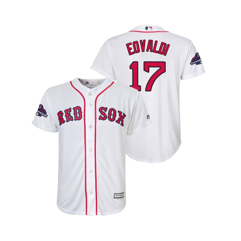 Youth Boston Red Sox White #17 Nathan Eovaldi Team Logo Patch Jersey 2018 World Series Champions