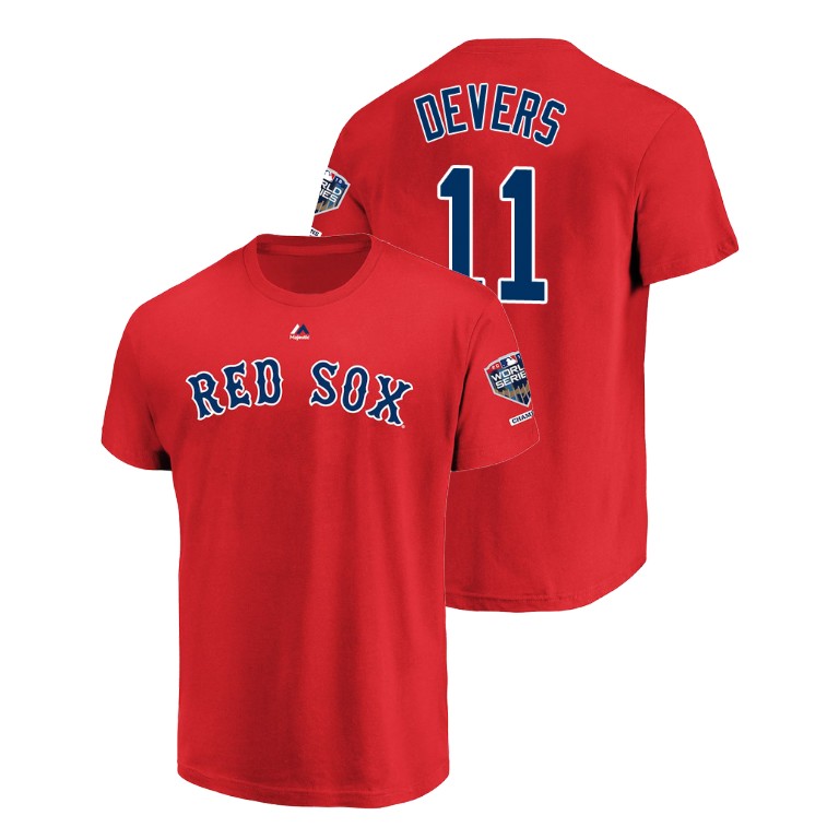 Youth Boston Red Sox Red #11 Rafael Devers Sleeve Patch T-Shirt 2018 World Series Champions