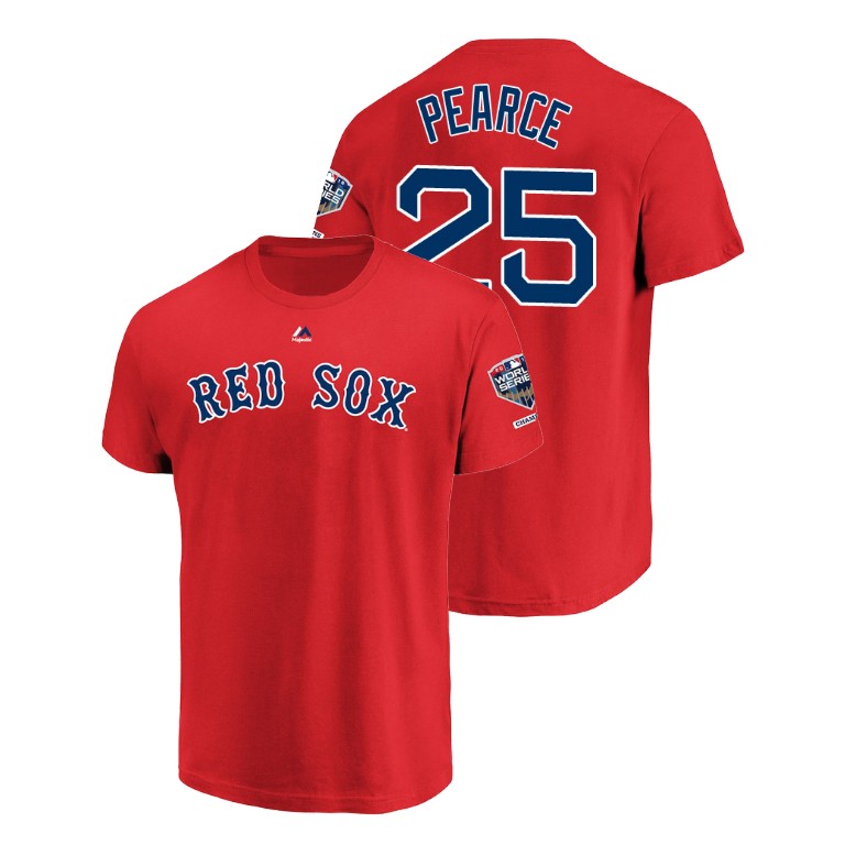 Youth Boston Red Sox Red #25 Steve Pearce Sleeve Patch T-Shirt 2018 World Series Champions