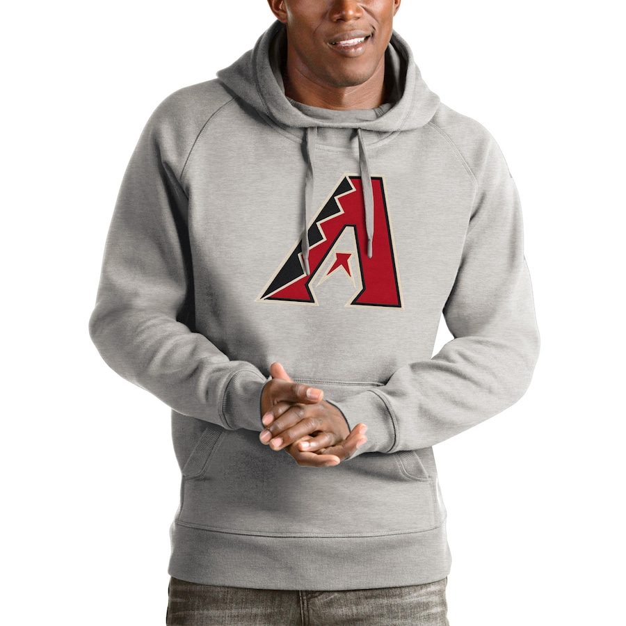 Men's Arizona Diamondbacks Antigua Heather Gray Victory Pullover Team Logo Hoodie Men's Arizona Diamondbacks Antigua Heather Gray Victory Pullover Team Logo Hoodie