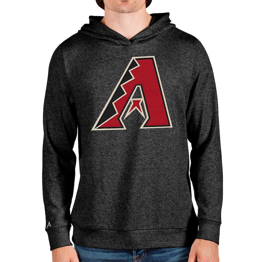 Men's Arizona Diamondbacks Antigua Heathered Black Team Logo Absolute Pullover Hoodie Men's Arizona Diamondbacks Antigua Heathered Black Team Logo Absolute Pullover Hoodie