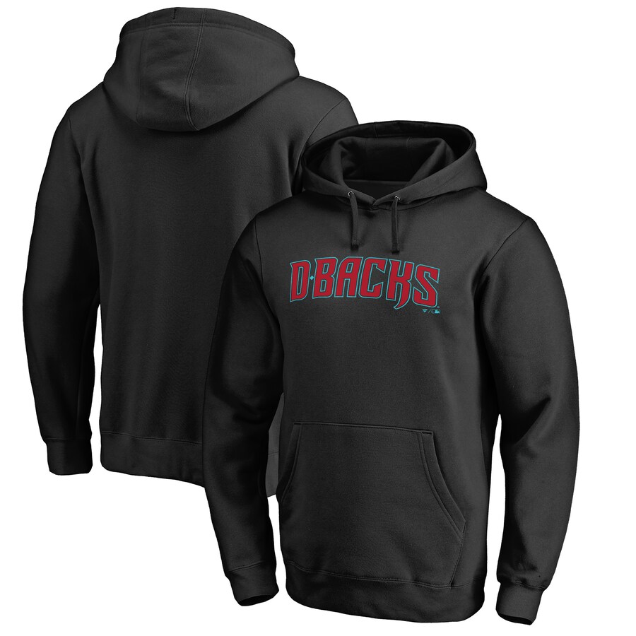 Men's Arizona Diamondbacks Black Official Wordmark Fitted Pullover Hoodie Men's Arizona Diamondbacks Black Official Wordmark Fitted Pullover Hoodie