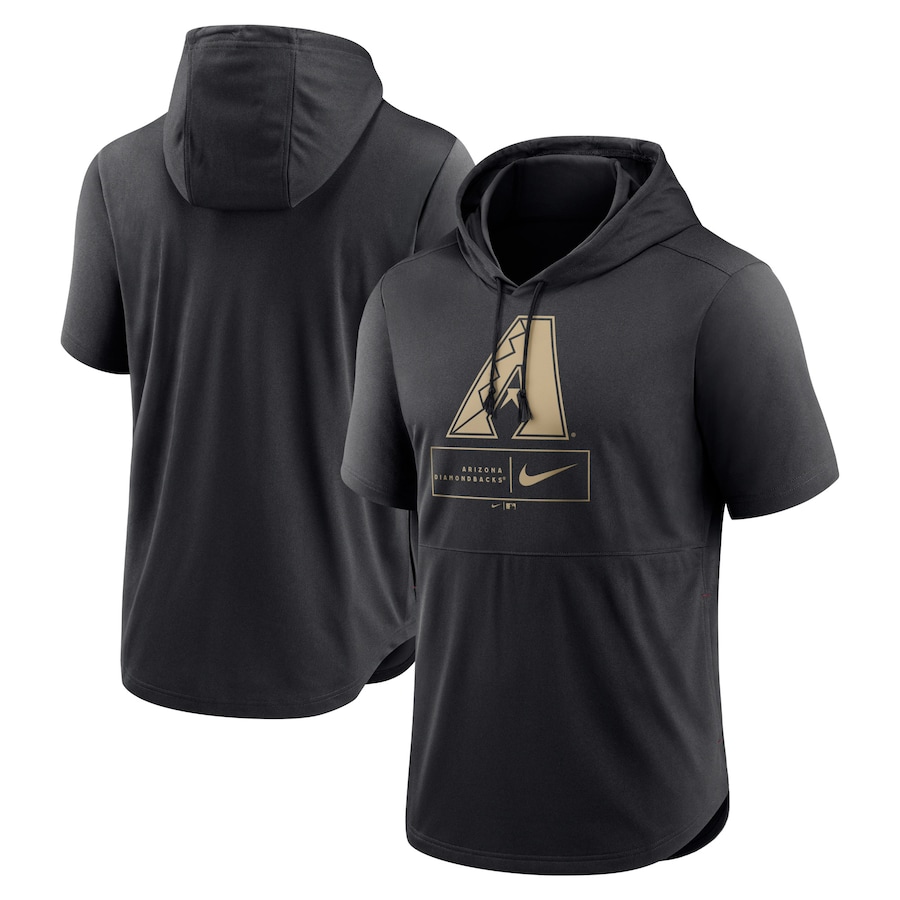 Men's Arizona Diamondbacks Nike Black Logo Lockup Performance Short-Sleeved Pullover Hoodie Men's Arizona Diamondbacks Nike Black Logo Lockup Performance Short-Sleeved Pullover Hoodie