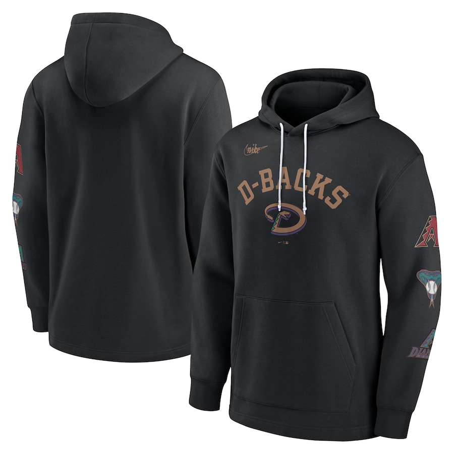 Men's Arizona Diamondbacks Nike Black Rewind Lefty Pullover Hoodie Men's Arizona Diamondbacks Nike Black Rewind Lefty Pullover Hoodie