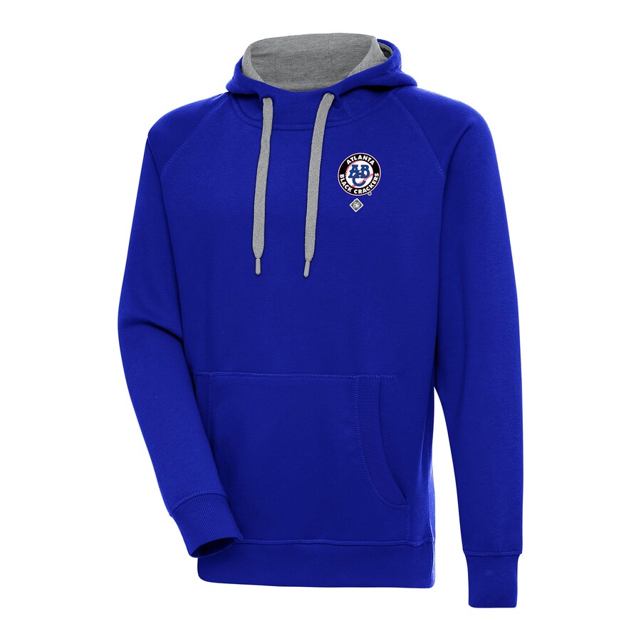 Men's Atlanta Black Crackers Antigua Royal Victory Pullover Hoodie Men's Atlanta Black Crackers Antigua Royal Victory Pullover Hoodie
