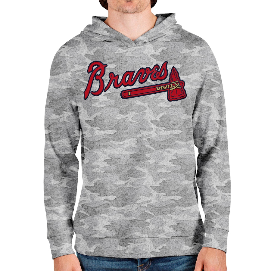 Men's Atlanta Braves Antigua Camo Team Logo Absolute Pullover Hoodie Men's Atlanta Braves Antigua Camo Team Logo Absolute Pullover Hoodie
