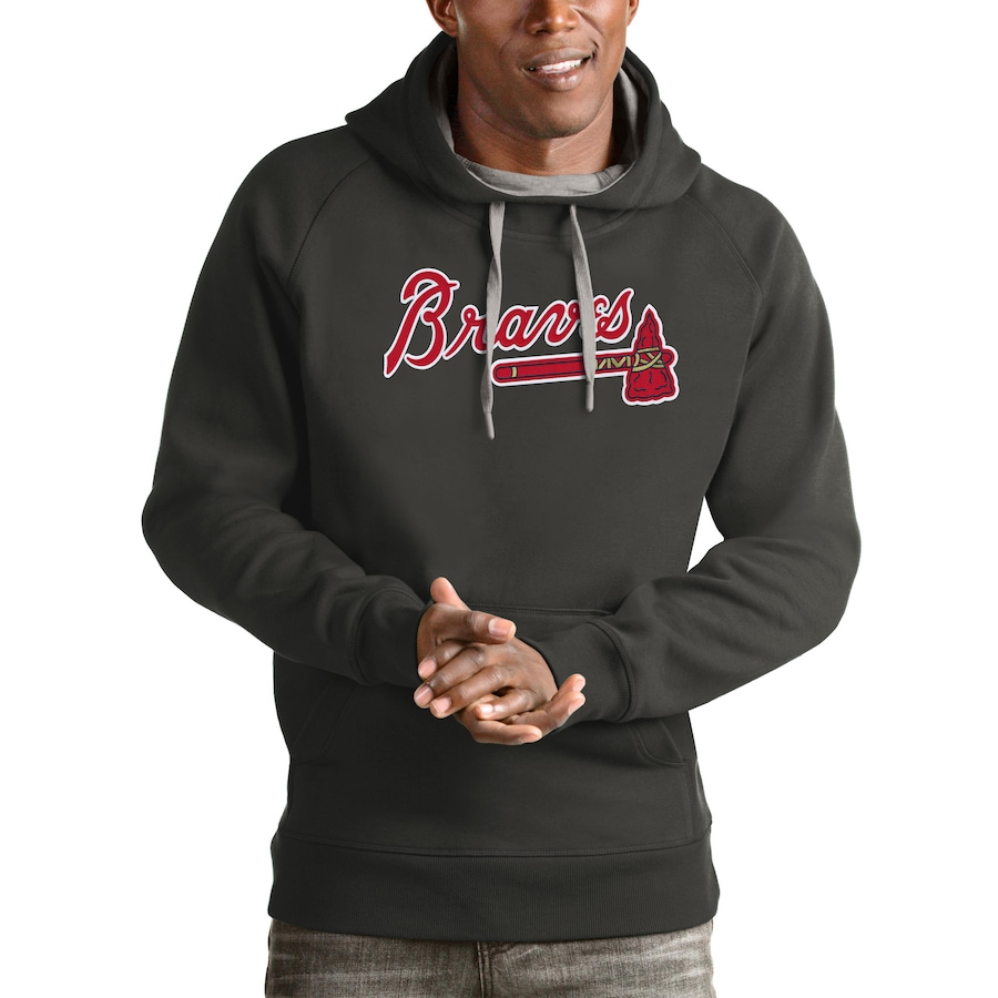 Men's Atlanta Braves Antigua Charcoal Victory Pullover Team Logo Hoodie Men's Atlanta Braves Antigua Charcoal Victory Pullover Team Logo Hoodie