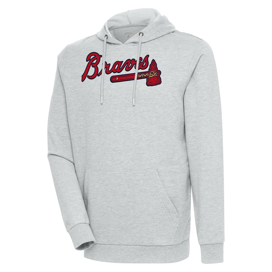 Men's Atlanta Braves Antigua Heather Gray Action Pullover Hoodie