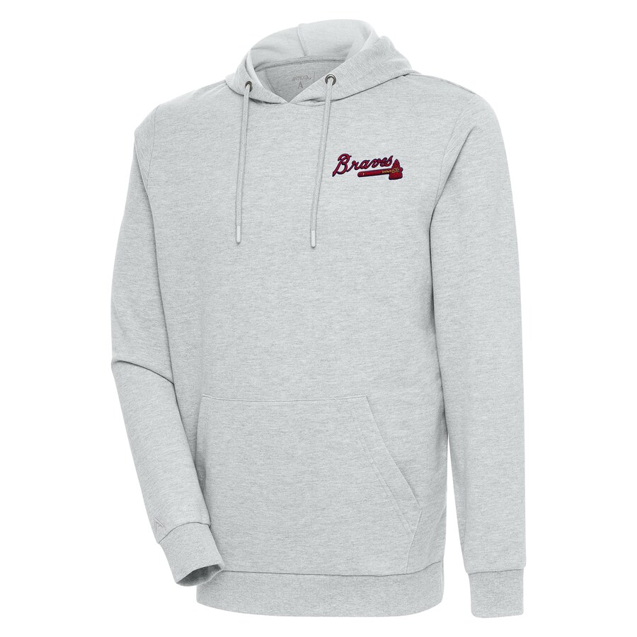 Men's Atlanta Braves Antigua Heather Gray Action Pullover Hoodie
