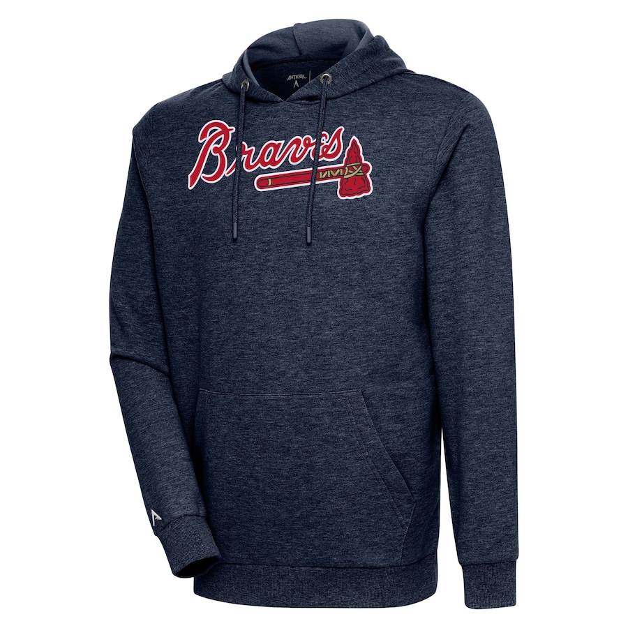 Men's Atlanta Braves Antigua Heather Navy Action Pullover Hoodie