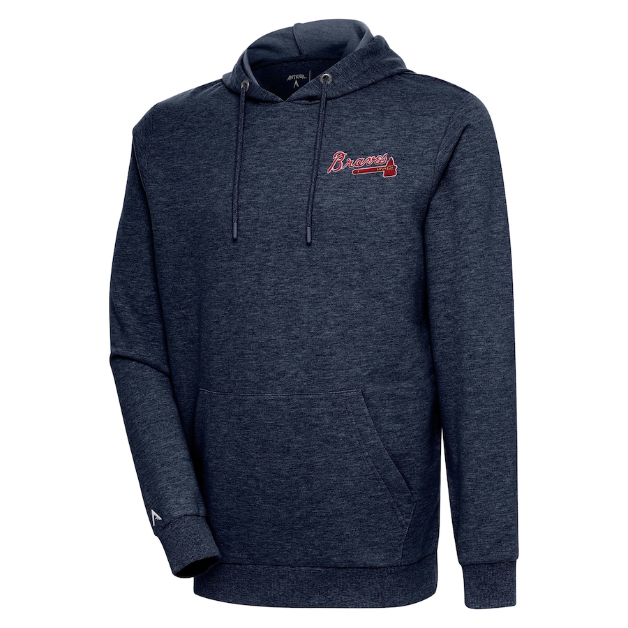 Men's Atlanta Braves Antigua Heather Navy Action Pullover Hoodie