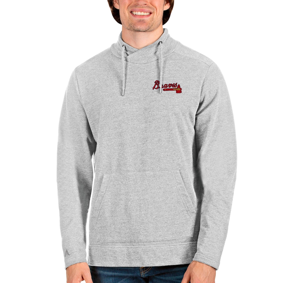 Men's Atlanta Braves Antigua Heathered Gray Team Reward Pullover Sweatshirt Men's Atlanta Braves Antigua Heathered Gray Team Reward Pullover Sweatshirt
