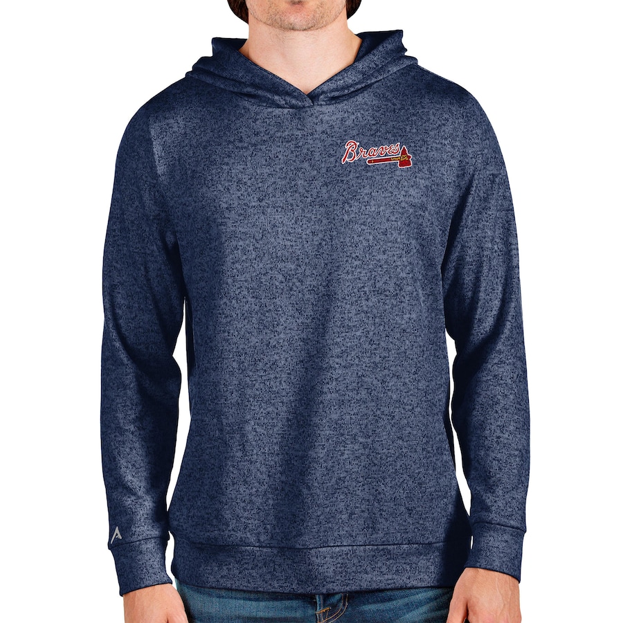 Men's Atlanta Braves Antigua Heathered Navy Absolute Pullover Hoodie Men's Atlanta Braves Antigua Heathered Navy Absolute Pullover Hoodie
