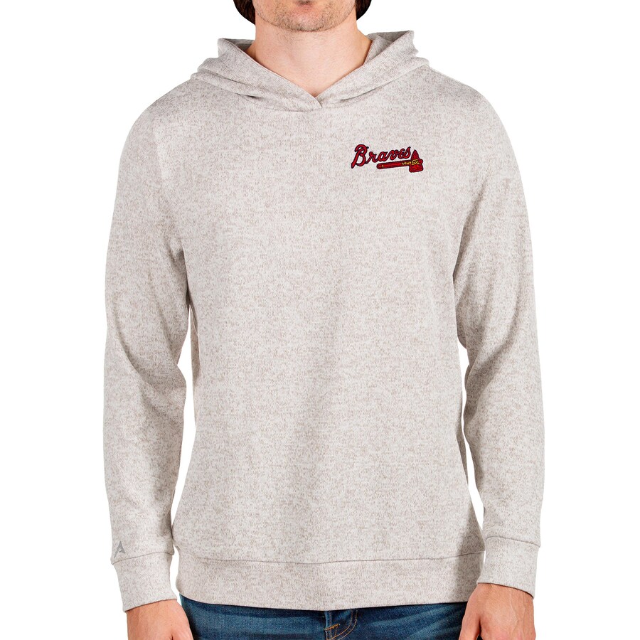 Men's Atlanta Braves Antigua Oatmeal Absolute Pullover Hoodie Men's Atlanta Braves Antigua Oatmeal Absolute Pullover Hoodie