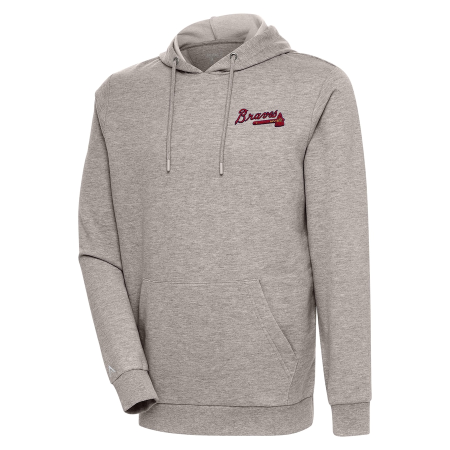 Men's Atlanta Braves Antigua Oatmeal Action Pullover Hoodie