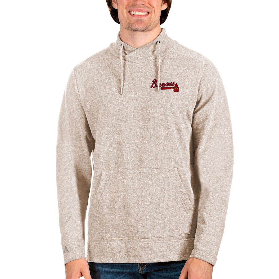 Men's Atlanta Braves Antigua Oatmeal Team Reward Pullover Sweatshirt Men's Atlanta Braves Antigua Oatmeal Team Reward Pullover Sweatshirt