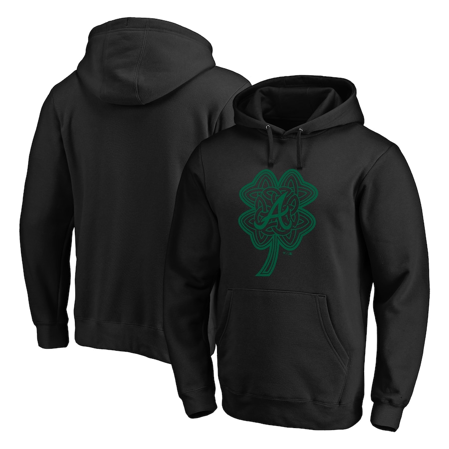 Men's Atlanta Braves Black St. Patrick's Day Celtic Charm Pullover Hoodie